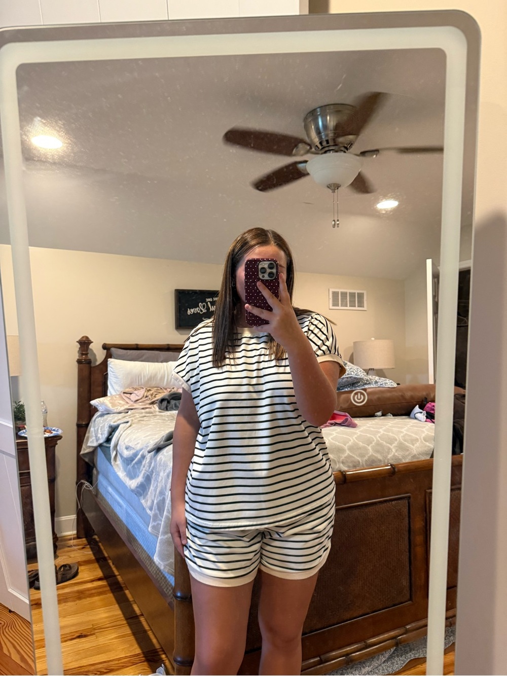 Amazon Women's Short Sleeve Striped Pajama Set in White and Black